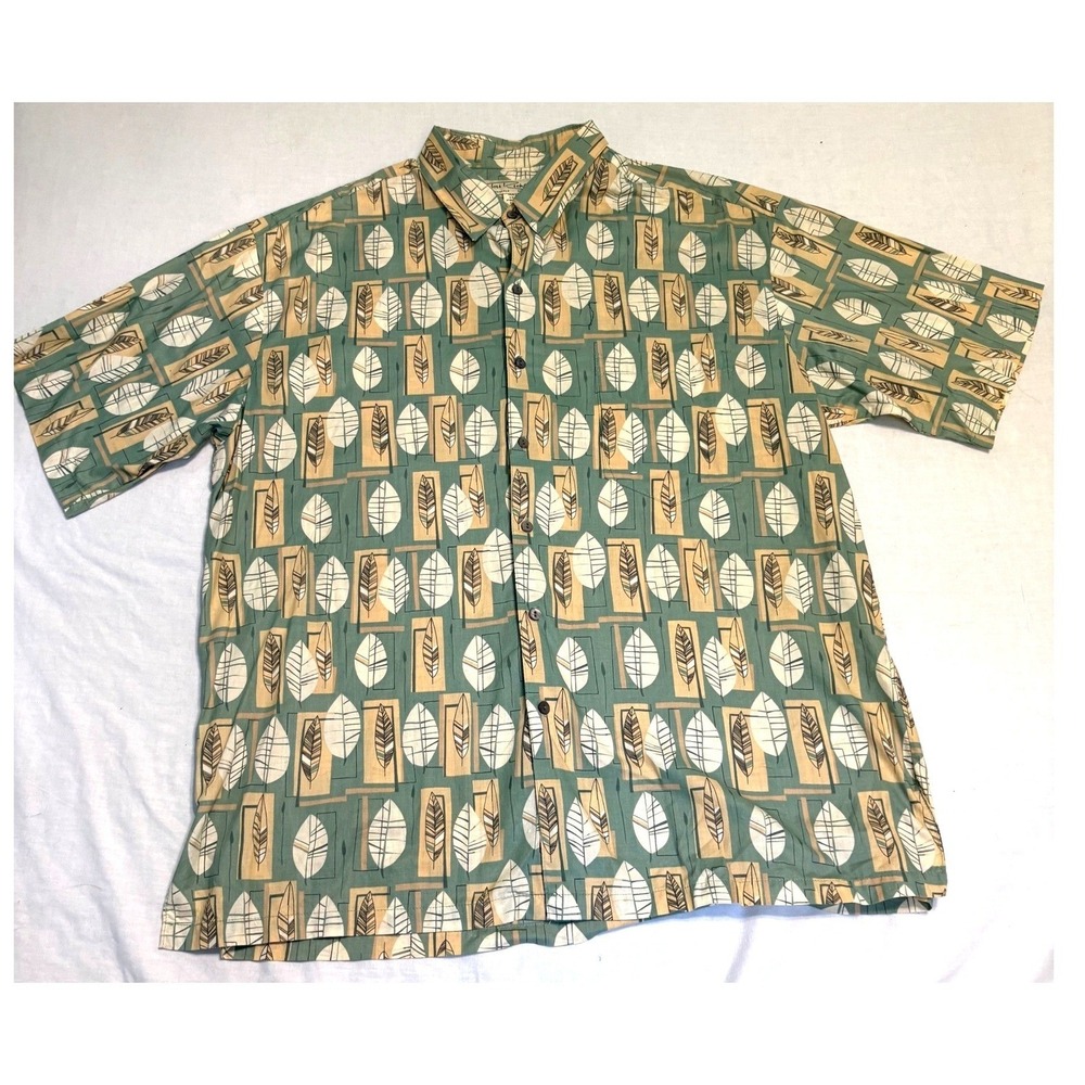 Tori Richard Button Down Shirt Mens XL Green Leaf Print Cotton Lawn Made in USA